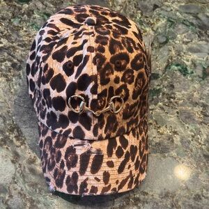 Leopard Print Baseball Cap with Gold Bit Accent